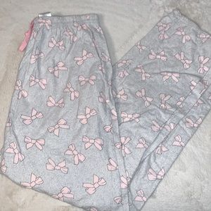 Small Charmour Pink & grey Bow 100% cotton flannel pajama pants
